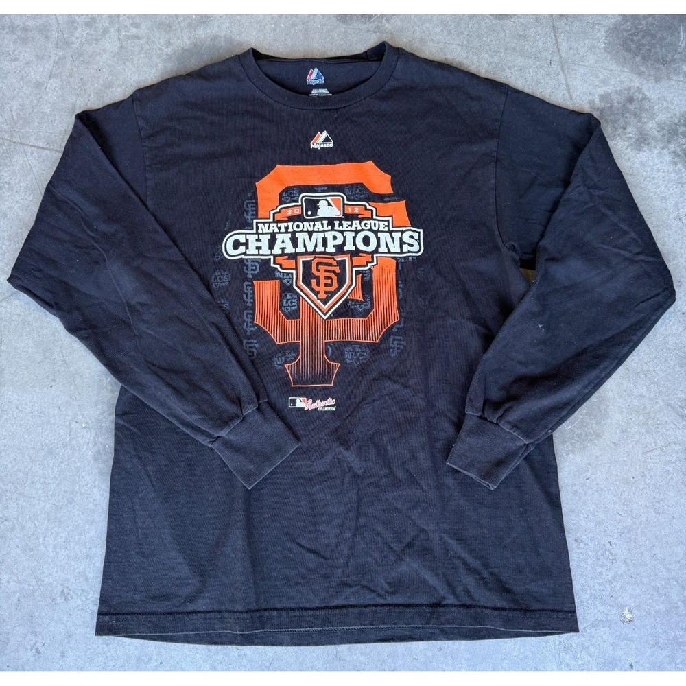 Mens Sz Medium San Francisco Giants Black Long Sleeve Shirt 2012 Champions